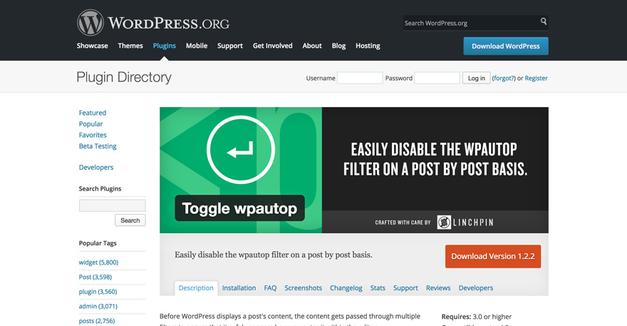 Toggle wpautop